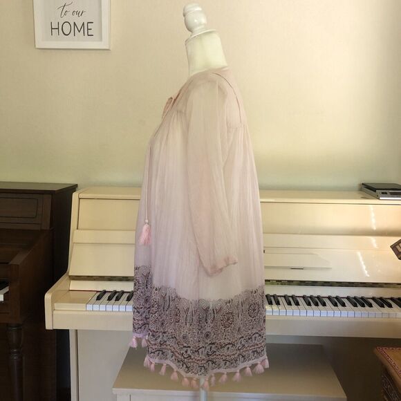 Roberta Roller Rabbit Women Small Tunic Fringe Coverup Shirt Serafina Pink Boho - Picture 4 of 14